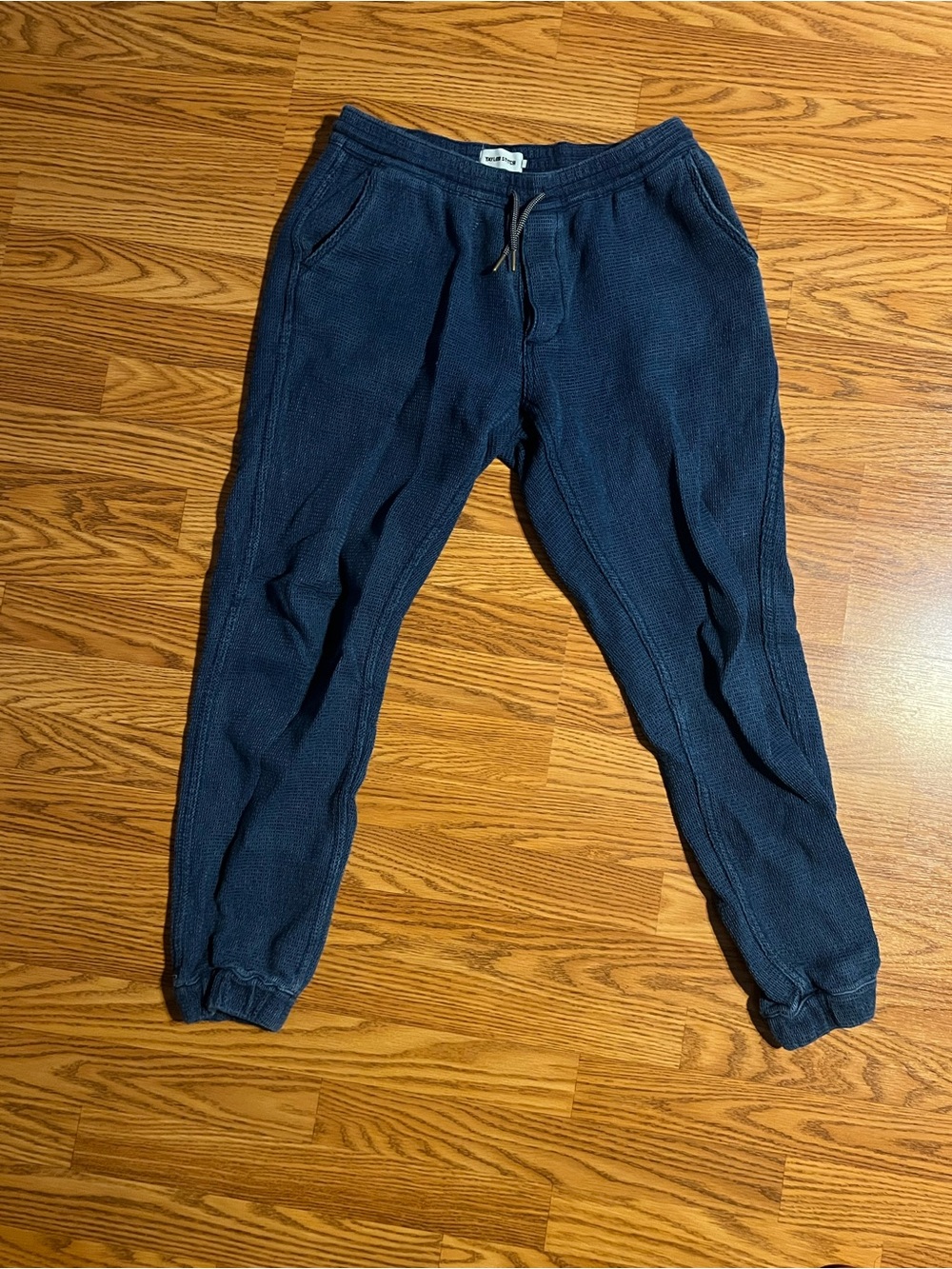 Taylor Stitch Apres Blue Waffle Knit Lounge Pants with Drawstring - Picture 2 of 6